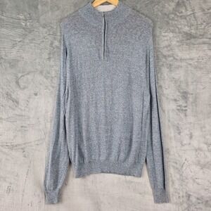 Faherty Pullover XXL Blue Linen Blend 1/4 Zip Mock Neck Preppy Casual Outdoor